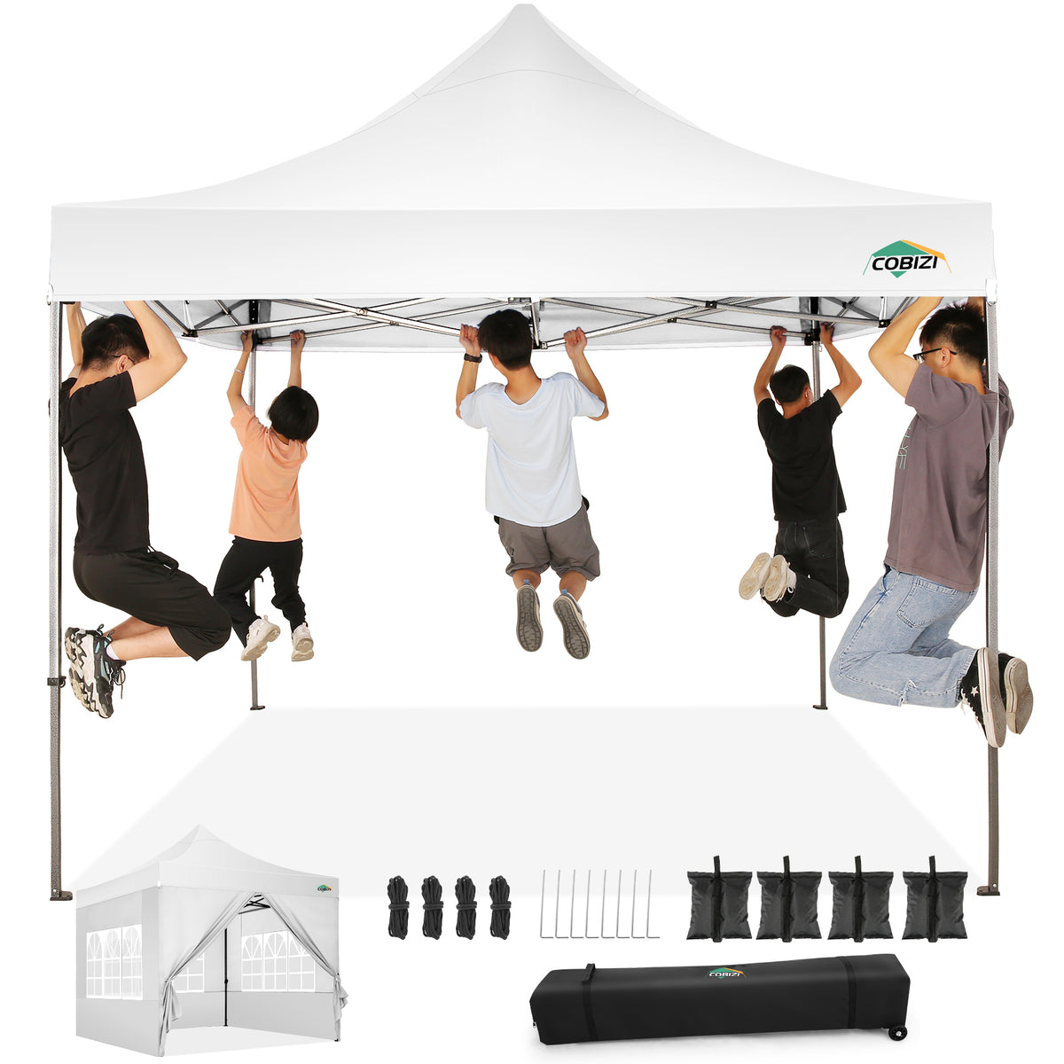COBIZI 10'x10' Heavy Duty Pop Up Canopy with Sidewalls & 3 Adjustable Heights, SPC26