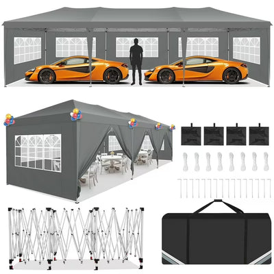 COBIZI 10'x10' Pop up Canopy Tent, Protable Canopy Tent with 6 Sidewalls Waterproof Commercial Pop up Tent for Parties, Wedding, Camping, Courtyard with Carry Bag,White SPC000202