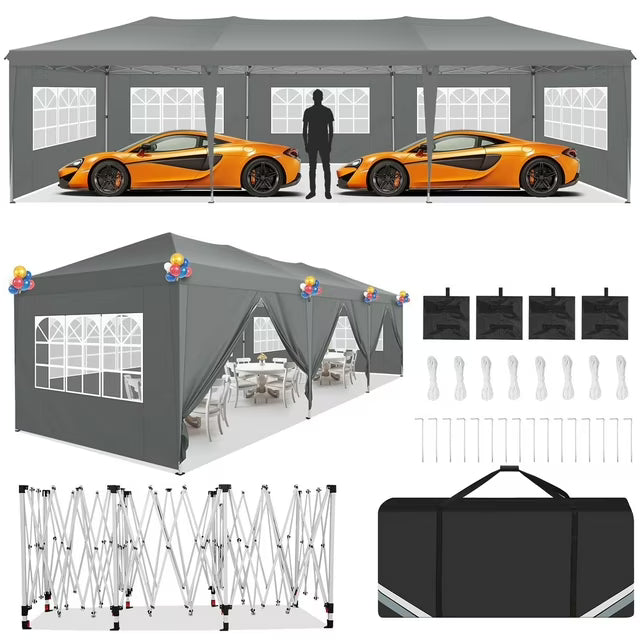 COBIZI 10'x10' Pop up Canopy Tent, Protable Canopy Tent with 6 Sidewalls Waterproof Commercial Pop up Tent for Parties, Wedding, Camping, Courtyard with Carry Bag,White SPC000202