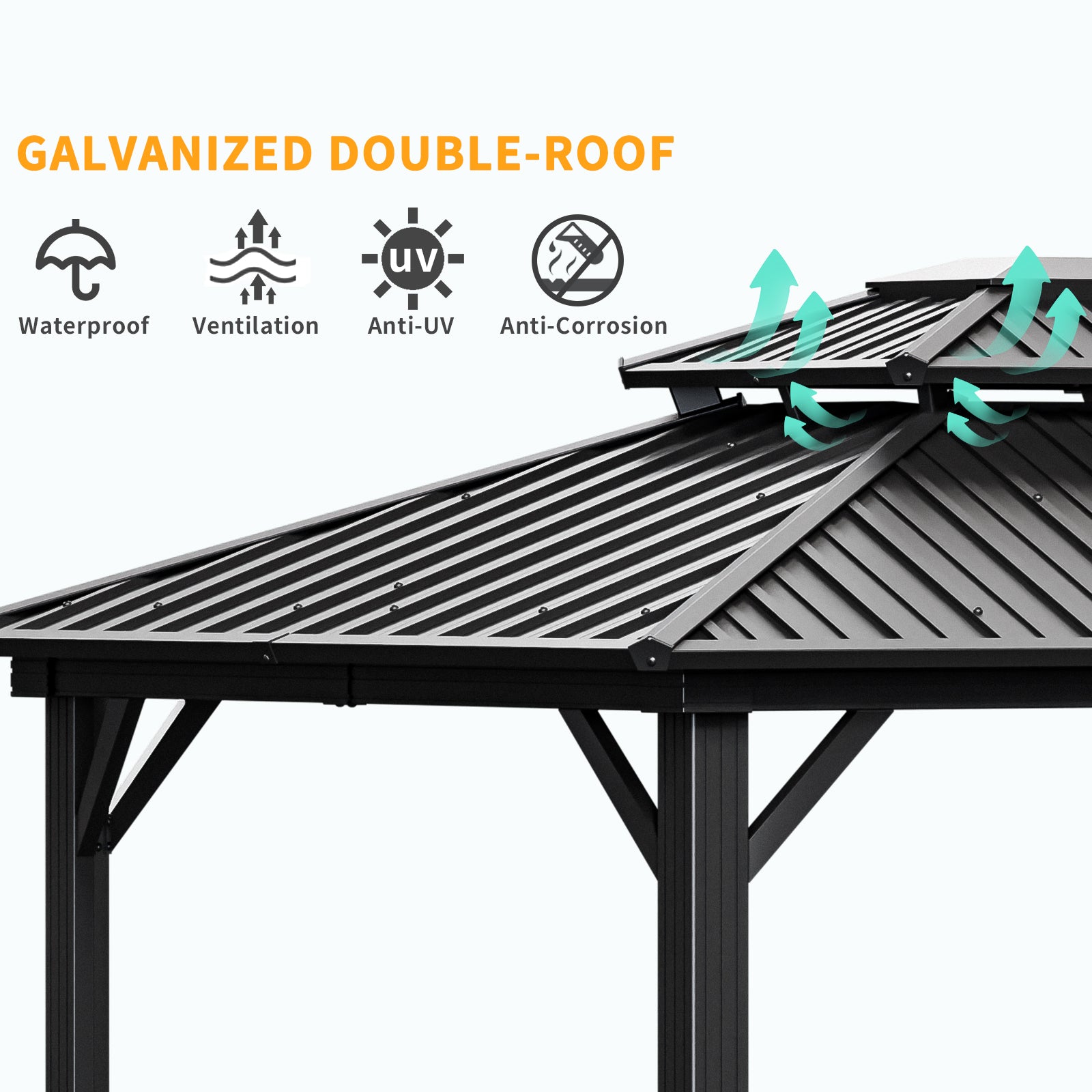 COBIZI 10'x12'  Heavy Duty Hard Top Gazebo with Curtains & Netting, Black SPC277