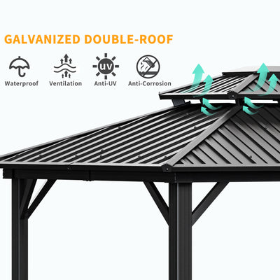 COBIZI 10'x12'  Heavy Duty Hard Top Gazebo with Curtains & Netting, Black SPC277