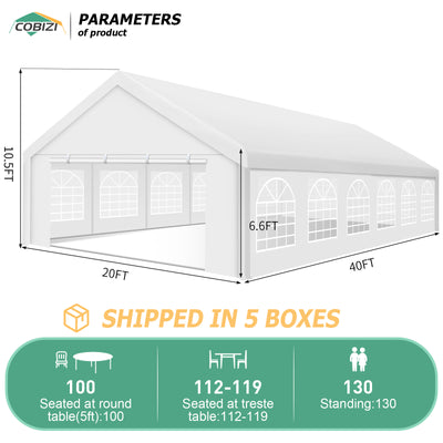 HOTEEL 20'x 40' Large Heavy Duty Outdoor Canopy Party Tent with 8 Removable Sidewalls, UV 50+, Waterproof, Wedding Event Shelter Gazebo, Easy to Set up, Big Tent for Birthday Party, BBQ, White