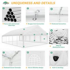 HOTEEL 20'x 40' Large Heavy Duty Outdoor Canopy Party Tent with 8 Removable Sidewalls, UV 50+, Waterproof, Wedding Event Shelter Gazebo, Easy to Set up, Big Tent for Birthday Party, BBQ, White