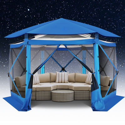 HOTEEL 12' x 12' Portable Pop-Up Outdoor Camping Gazebo, Screen Room with Mosquito Nettings, Waterproof, UV, Hub Tent Instant Screened Tent Canopy Shelter with Ground Stakes & Carry Bag, Beige