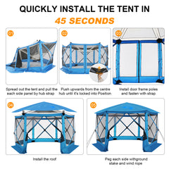 HOTEEL 12' x 12' Portable Pop-Up Outdoor Camping Gazebo, Screen Room with Mosquito Nettings, Waterproof, UV, Hub Tent Instant Screened Tent Canopy Shelter with Ground Stakes & Carry Bag, Beige