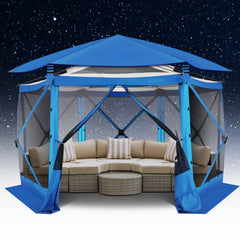 HOTEEL 12' x 12' Portable Pop-Up Outdoor Camping Gazebo, Screen Room with Mosquito Nettings, Waterproof, UV, Hub Tent Instant Screened Tent Canopy Shelter with Ground Stakes & Carry Bag, Beige