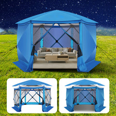 HOTEEL 12x12ft Camping Gazebo Screen Tent, 6 Sided Pop-up Canopy Shelter Tent with Mesh Windows, Portable Carry Bag, Stakes, Waterproof, UV 50+, Large Shade Tents for Outdoor Camping, Backyard, Beige