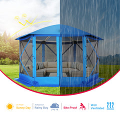 HOTEEL 12' x 12' Portable Pop-Up Outdoor Camping Gazebo, Screen Room with Mosquito Nettings, Waterproof, UV, Hub Tent Instant Screened Tent Canopy Shelter with Ground Stakes & Carry Bag, Beige
