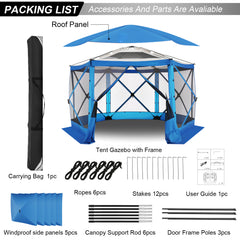 HOTEEL 12x12ft Camping Gazebo Screen Tent, 6 Sided Pop-up Canopy Shelter Tent with Mesh Windows, Portable Carry Bag, Stakes, Waterproof, UV 50+, Large Shade Tents for Outdoor Camping, Backyard, Beige