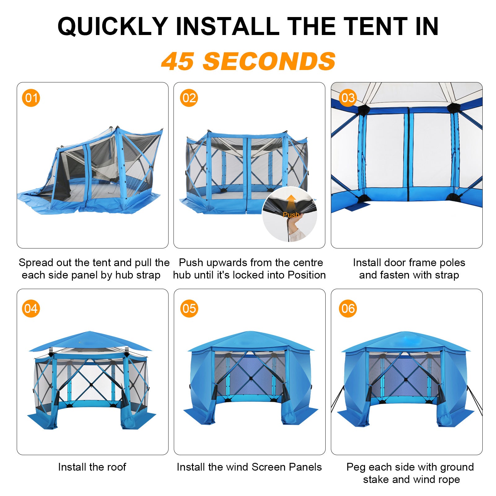 HOTEEL 12x12ft Camping Gazebo Screen Tent, 6 Sided Pop-up Canopy Shelter Tent with Mesh Windows, Portable Carry Bag, Stakes, Waterproof, UV 50+, Large Shade Tents for Outdoor Camping, Backyard, Beige