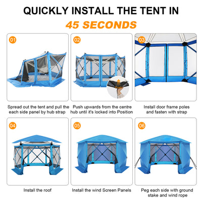 HOTEEL 12x12ft Camping Gazebo Screen Tent, 6 Sided Pop-up Canopy Shelter Tent with Mesh Windows, Portable Carry Bag, Stakes, Waterproof, UV 50+, Large Shade Tents for Outdoor Camping, Backyard, Beige