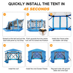 HOTEEL 12x12ft Camping Gazebo Screen Tent, 6 Sided Pop-up Canopy Shelter Tent with Mesh Windows, Portable Carry Bag, Stakes, Waterproof, UV 50+, Large Shade Tents for Outdoor Camping, Backyard, Beige