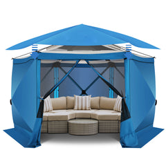 HOTEEL 12x12ft Camping Gazebo Screen Tent, 6 Sided Pop-up Canopy Shelter Tent with Mesh Windows, Portable Carry Bag, Stakes, Waterproof, UV 50+, Large Shade Tents for Outdoor Camping, Backyard, Beige
