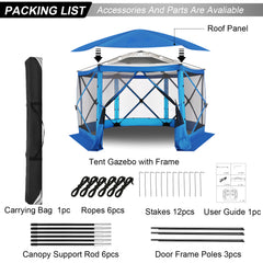 HOTEEL 12' x 12' Portable Pop-Up Outdoor Camping Gazebo, Screen Room with Mosquito Nettings, Waterproof, UV, Hub Tent Instant Screened Tent Canopy Shelter with Ground Stakes & Carry Bag, Beige