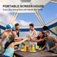 HOTEEL 12' x 12' Portable Pop-Up Outdoor Camping Gazebo, Screen Room with Mosquito Nettings, Waterproof, UV, Hub Tent Instant Screened Tent Canopy Shelter with Ground Stakes & Carry Bag, Beige