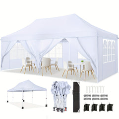 COBIZI 10'x20' Pop up Canopy with 6 Removable Sidewalls, Outdoor Canopy Tents for Partie Wedding, Instant Sun Protection Shelter with Upgrade Raised Roof and Carry Bag,Gray