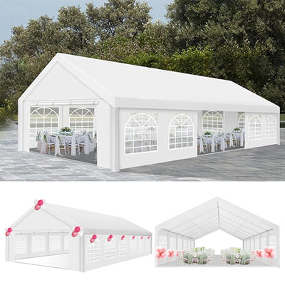 HOTEEL 10x30ft Heavy Duty Canopy Tent, Easy Up Commercial Outdoor Canopy Wedding Party Tent, Waterproof Outdoor Canopy Tents for Large Events, Wedding, Parties, White