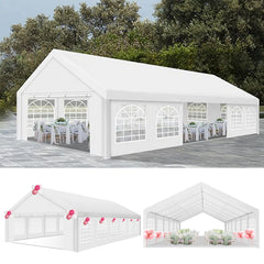 HOTEEL 20x20 Party Tent Heavy Duty with Removable Sidewalls & 4 Built-in Sandbags, Commercial Wedding Large Tent, UV 50+, Waterproof, White