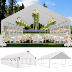HOTEEL 20x20 Party Tent Heavy Duty with Removable Sidewalls & 4 Built-in Sandbags, Commercial Wedding Large Tent, UV 50+, Waterproof, White
