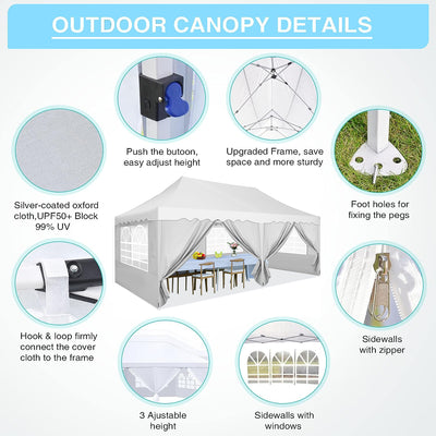 HOTEEL Canopy 10'x20' Pop Up Canopy Tent Heavy Duty Waterproof Adjustable Commercial Instant Canopy Outdoor Party Canopy Parties,Wedding,Outside Patio,Event,Backyard,Blue