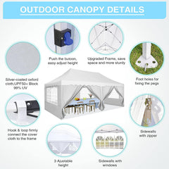 HOTEEL Canopy 10'x20' Pop Up Canopy Tent Heavy Duty Waterproof Adjustable Commercial Instant Canopy Outdoor Party Canopy Parties,Wedding,Outside Patio,Event,Backyard,Blue