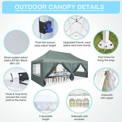HOTEEL Canopy 10'x20' Pop Up Canopy Tent Heavy Duty Waterproof Adjustable Commercial Instant Canopy Outdoor Party Canopy Parties,Wedding,Outside Patio,Event,Backyard,Blue