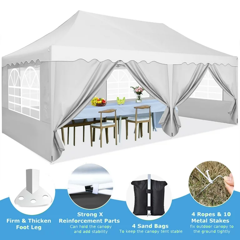YUEBO Canopy 10' x 20' Pop Up Canopy Tent Heavy Duty Waterproof Adjustable Commercial Instant Canopy Outdoor Party Canopy Parties,Wedding,Outside Patio,Event,Backyard,Black