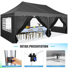 YUEBO Canopy 10' x 20' Pop Up Canopy Tent Heavy Duty Waterproof Adjustable Commercial Instant Canopy Outdoor Party Canopy Parties,Wedding,Outside Patio,Event,Backyard,Black