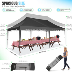 YUEBO Canopy 10' x 20' Pop Up Canopy Tent Heavy Duty Waterproof Adjustable Commercial Instant Canopy Outdoor Party Canopy Parties,Wedding,Outside Patio,Event,Backyard,Black