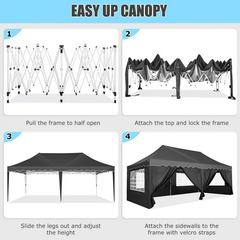 YUEBO Canopy 10' x 20' Pop Up Canopy Tent Heavy Duty Waterproof Adjustable Commercial Instant Canopy Outdoor Party Canopy Parties,Wedding,Outside Patio,Event,Backyard,Black