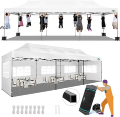 HOTEEL 10x30 Heavy Duty Canopy with 8 sidewalls, Outdoor Tents for Parties,Wedding,Commercial ,Pop Up Tent with Roller Bag,Black