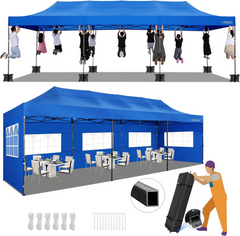 HOTEEL 10x30 Heavy Duty Canopy with 8 sidewalls, Outdoor Tents for Parties,Wedding,Commercial ,Pop Up Tent with Roller Bag,Black