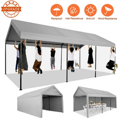 YUEBO Outdoor Carport 10x20ft Heavy Duty Canopy Storage Shed, Portable Garage Party Tent, Portable Garage with Removable Sidewalls & Doors All-Season Tarp for Car, Truck, Party, White