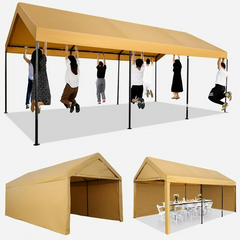 YUEBO Outdoor Carport 10x20ft Heavy Duty Canopy Storage Shed, Portable Garage Party Tent, Portable Garage with Removable Sidewalls & Doors All-Season Tarp for Car, Truck, Party, White