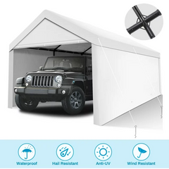 YUEBO Carport, 10'x 20' Heavy Duty Carport with Roll-up Ventilated Windows, Portable Garage with Removable Sidewalls & Doors for Car, Truck, Boat, Car Canopy with All-Season Tarp, Yellow