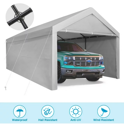 YUEBO Carport, 10'x 20' Heavy Duty Carport with Roll-up Ventilated Windows, Portable Garage with Removable Sidewalls & Doors for Car, Truck, Boat, Car Canopy with All-Season Tarp, Yellow