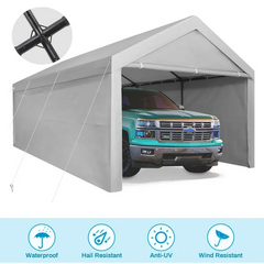 YUEBO Carport, 10'x 20' Heavy Duty Carport with Roll-up Ventilated Windows, Portable Garage with Removable Sidewalls & Doors for Car, Truck, Boat, Car Canopy with All-Season Tarp, Yellow