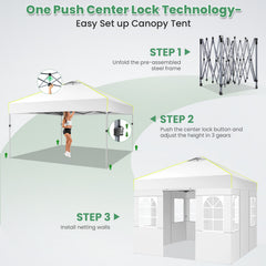COBIZI Canopy 10'x10' Pop Up Canopy Tent 1-Button Push Easy up Outdoor Canopy Instant Portable Commercial Shelter Waterproof UPF50+ Gazebo with Reflective Strip, Air Vent & 4 Sandbags