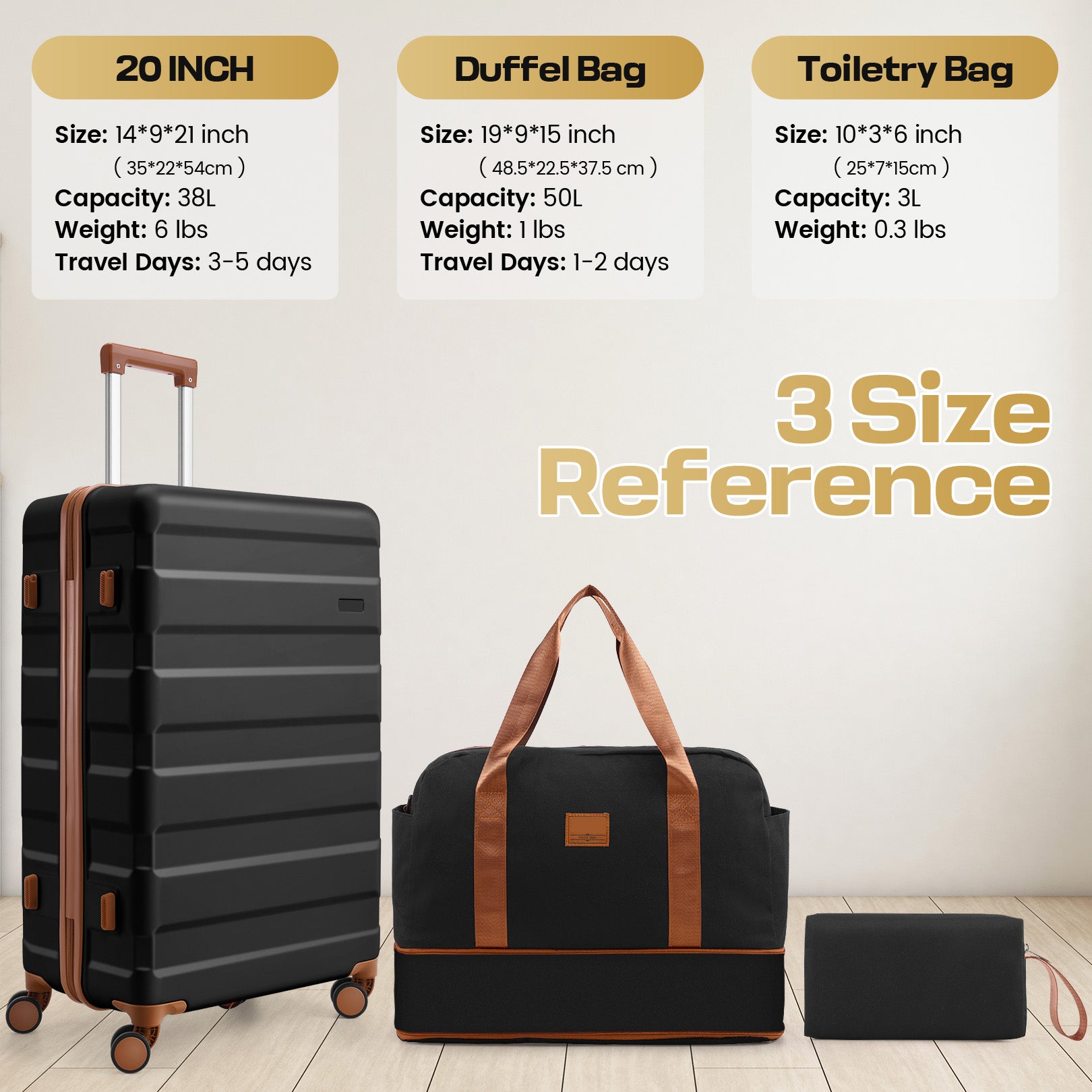 Hoteel 3-Piece Luggage Set-20" Carry-On with Spinner Wheels&TSA Lock ,Lightweight Hardside Travel Set for Business & Vacation