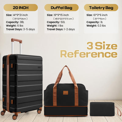 Hoteel 3-Piece Luggage Set-20" Carry-On with Spinner Wheels&TSA Lock ,Lightweight Hardside Travel Set for Business & Vacation