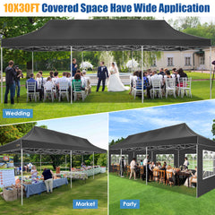 COBIZI Canopy 10'x30' Pop up Canopy with 8 Sidewalls Heavy Duty Party Tent Outdoor Party Event Gazebo Commercial Canopy Tents for Parties Wedding Outdoor Events, Black (Upgraded Frame&Windproof)