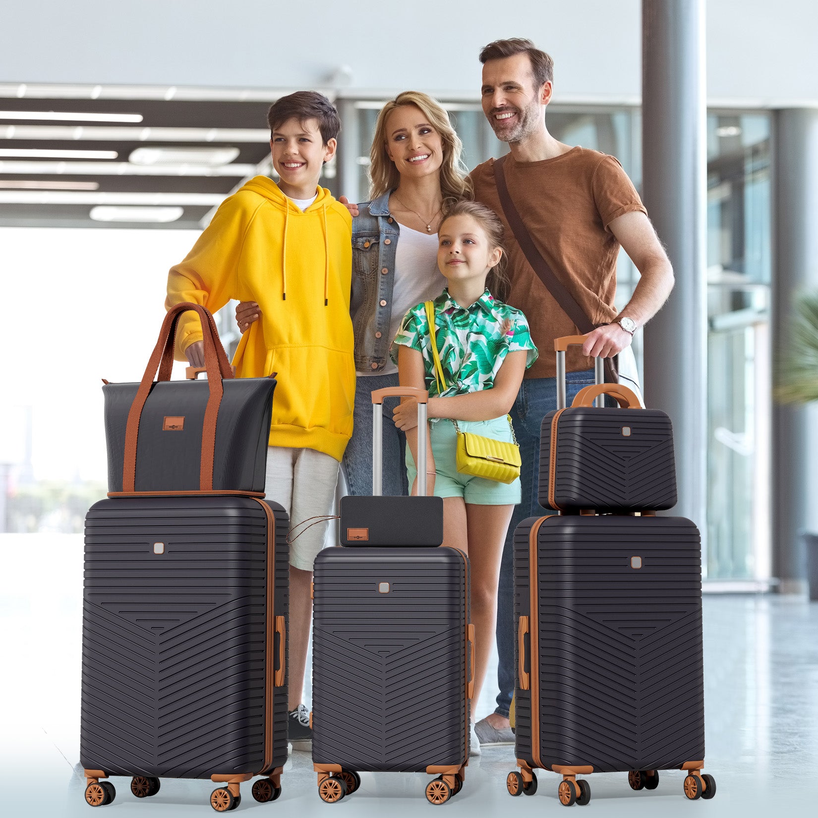 HOTEEL 4 Piece Hardside Luggage Set,Lightweight Travel Suitcases with TSA Lock & Spinner Wheels(13/20/24/28 inch, Black)