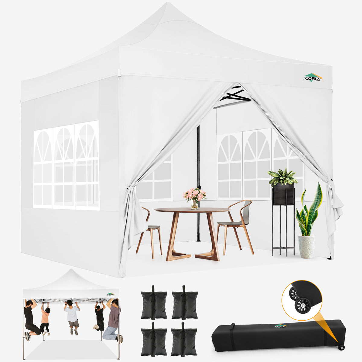 COBIZI 10'x10' Heavy Duty Pop Up Canopy with Sidewalls & 3 Adjustable Heights, SPC26