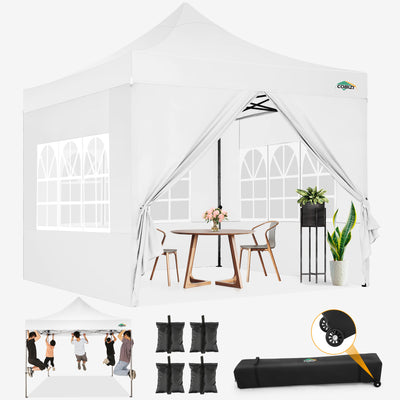 COBIZI 10'x10' Heavy Duty Pop Up Canopy with Sidewalls & 3 Adjustable Heights, SPC26