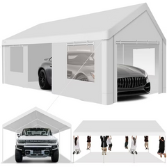 COBIZI Carport 12‘x20’ ft Heavy Duty Car Canopy with Roll-up Windows Portable Garage with Removable Sidewalls & Door, Outdoor Canopy Carport Portable Car Tent Garage Car Canopy with Steel Frame, Gray