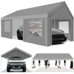 Hoteel 12'x20' Carport Heavy Duty Galvanized Car Canopy Tents with Powder-Coated Steel Frame, Quick Assembly Steel Shelter with All-Season Tarp for Outdoor Truck Boat Car Port Party Storage, Khaki