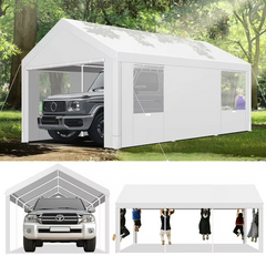 Hoteel 12'x20' Carport Heavy Duty Galvanized Car Canopy Tents with Powder-Coated Steel Frame, Quick Assembly Steel Shelter with All-Season Tarp for Outdoor Truck Boat Car Port Party Storage, Khaki