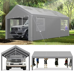 Hoteel 12'x20' Carport Heavy Duty Galvanized Car Canopy Tents with Powder-Coated Steel Frame, Quick Assembly Steel Shelter with All-Season Tarp for Outdoor Truck Boat Car Port Party Storage, Khaki