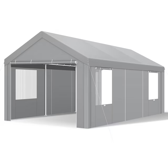 Hoteel 12'x20' Carport Heavy Duty Galvanized Car Canopy Tents with Powder-Coated Steel Frame, Quick Assembly Steel Shelter with All-Season Tarp for Outdoor Truck Boat Car Port Party Storage, Gray