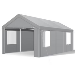 Hoteel 12'x20' Carport Heavy Duty Galvanized Car Canopy Tents with Powder-Coated Steel Frame, Quick Assembly Steel Shelter with All-Season Tarp for Outdoor Truck Boat Car Port Party Storage, Khaki